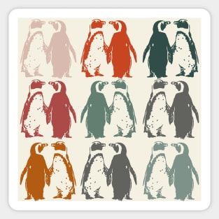 Colourful penguins in vintage colours Sticker